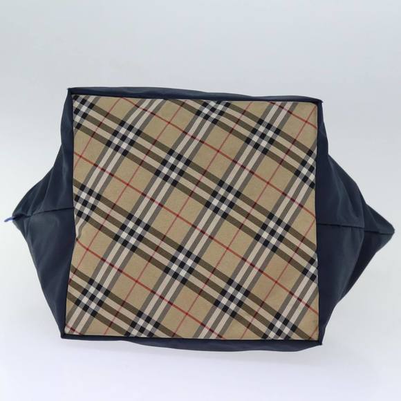 BURBERRYSs Nova Check Blue Label Tote Bag Nylon Navy Beige Auth bs13707 - Picture 5 of 16